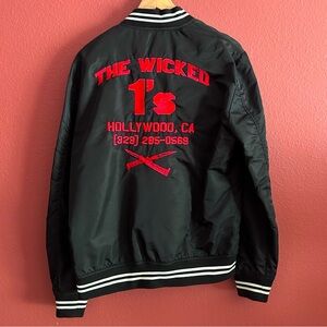 21Men Men’s Black/White Varsity Jacket Embroidered in Red Size Large